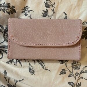 Light pink suede travel credit card carrying case wallet